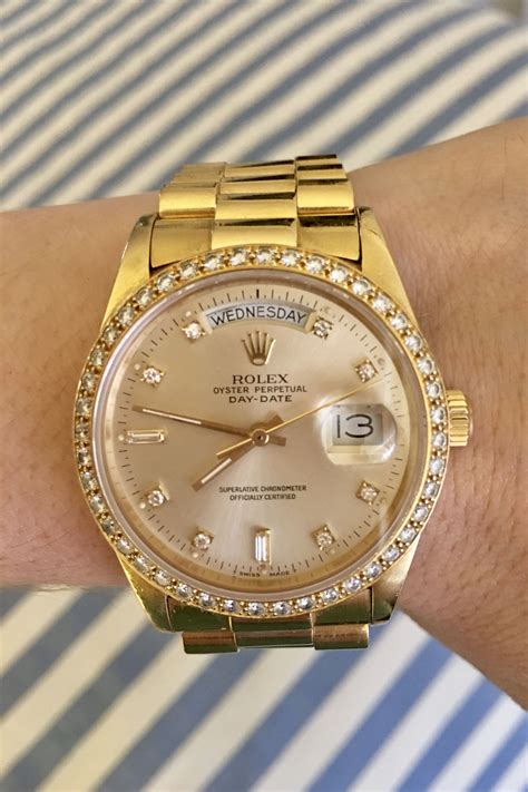 rolex oyster perpetual day date mit wochentagsangabe und diamanten|Rolex Day-Date watch price.